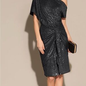 Grace Karin Shimmering Black Asymmetrical Dress